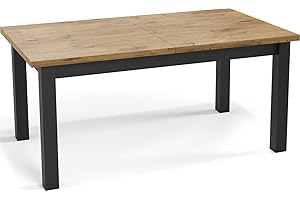 WFL GROUP Moderner Rechteckiger Ausziehbarer Esstisch - Platzsparend - Schwarze Holzbeine - 160 bis 200 cm - Hergestellt in EU - 160 x 80 cm - Eiche Lancelot