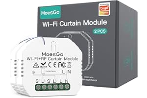 MoesGo Interruptor Persianas WiFi RF433,Alexa Relé Inteligente para Persianas,Cortinas,Toldos Eléctricas,Control de App/Voz Alexa/Google Home/RF433 Mando,Porcentaje Ajuste,Temporizado(2PCS)