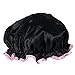 BLACK LADIES SHOWER CAP SILK SATIN WOMENS WATERPROOF ELASTICATED BATH HAT SALON HAIR