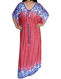 Indiatrendzs Women's Kaftan Style Nighty Printed Hosiery Sleepwear With Draw String In Waist Free Size