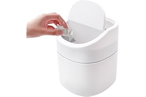 AVETTCIT Table Trash Can, Mini Plastic Bathroom Bin with Lid, Small Room Bin, Desktop Trash Can, for Family Living Room Kitchen Bedroom Bathroom Office Car Indoor, 13 * 14cm