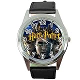 Taport® Harry-Potter-Quarz-Armbanduhr, rund, schwarzes Lederband E2, inklusive Ersatzakku und Geschenkbeutel