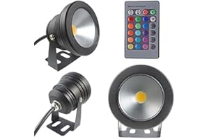 EBILUN Spot LED étanche pour piscine 10 W 12 V avec lentille plate RVB (avec télécommande)