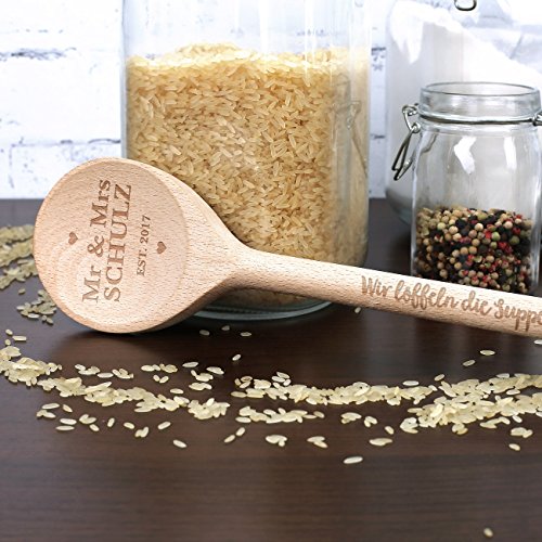Cera & Toys® Kochlöffel zur Hochzeit – Wir löffeln die Suppe gemeinsam aus! – mit Familienname und Jahr - 3