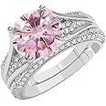 Clara Pure 925 Sterling Silver Tove Pink Solitaire Wedding Finger Ring | Swiss Zircon Platinum Plated | Size Adjustable | Gift for Women Girls Wife Girlfriend