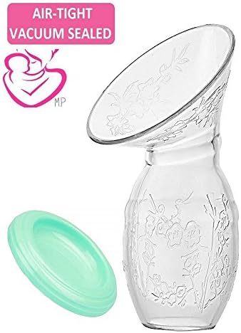 Silicone Breastfeeding Manual Breast Pump with bonus Lid and Milk Saver Suction | Green &amp; Pink Colours Available | All-In-1 Lid, Air-Tight Vacuum. BPA Free &amp; 100% Food Grade Silicone (Green)