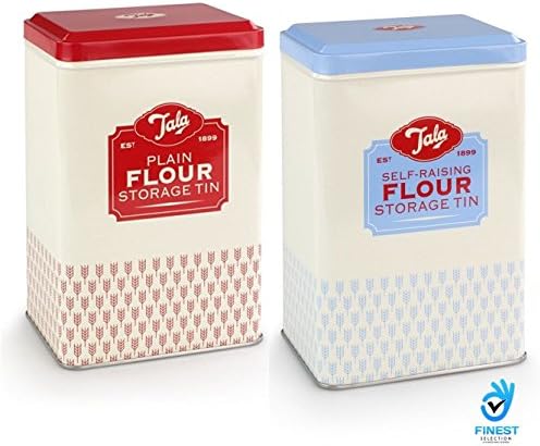 Set of 2 Plain &amp; Self Raising Flour Storage Tins Kitchen Canister Containers