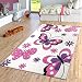 Produktbild TT Home Schmetterling Teppich Creme Fuchsia Lila Kinderzimmer Teppiche Butterfly Design, Größe:80x150 cm