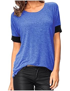 Beaii Damen Rundhals Kurzarm T-Shirt Lose O-Ansatz Bunt Stretch ModeTops