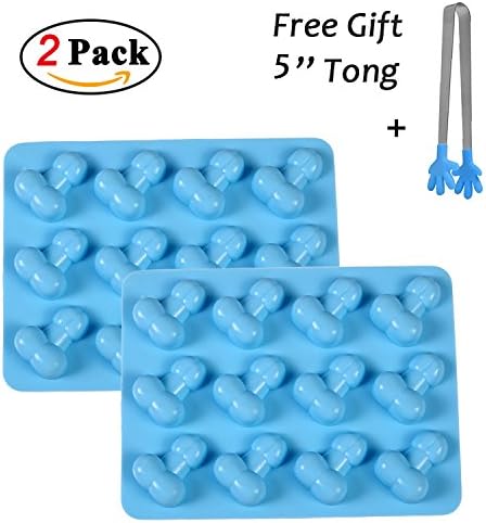 Himi Funny Jello Shots Mold - Silicone Cake Pops Mold - Set of 2 - Ice Cube Maker for Handmade Cake Pudding Jelly Chocolate Perfect for Bachelorette Party （2 Pieces） with Free Tong (Bule)
