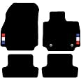 Carsio Carpet Car Mats For Renault Clio 2013 to 2020 with French Flag logo (2 Clips) Tailored Fit Floor Mat Complete Accessory Custom Fitted - All Weather, Anti-Slip Backing & Black Trim