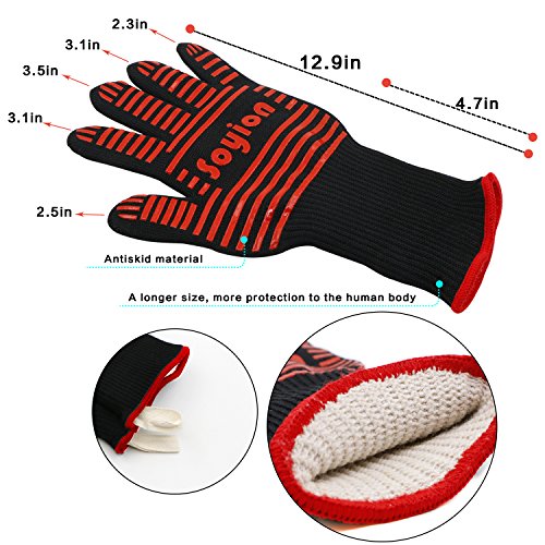 Soyion Premium Ofenhandschuhe (2er Set) bis zu 500 °C – Kühler und angenehmer Schutz vor Hitze – EN407 beglaubigte Grillhandschuhe – Extra lange Topfhandschuhe für extreme Sicherheit - 2
