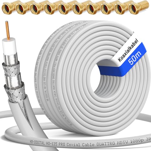 HB-Digital-Cavo coassiale per DVB-S, DVB-S2 C e DVB-T (130 dB, HQ-135, Pro, lunghezza, BK, 10 connettori dorati)