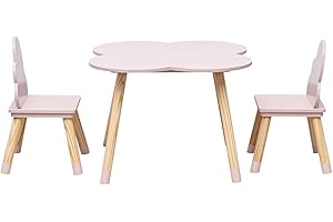 Rebecca Mobili Set de Mesa y 2 Sillas para Niños, para la Decoración de la Habitación de los Niños, Rosa Marrón, MDF Pino - Dimensiones: 44 x 60 x 60 cm / 50 x 25 x 25 cm - Art. RE6899