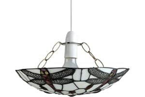 MiniSun | Tiffany Style Titania Antique Red and White Glass and Jewelled Uplighter Dragonfly Design Ceiling Lamp Pendant Stained Glass Shade | Shades & Home Improvements Essential | 300mm Shade Width