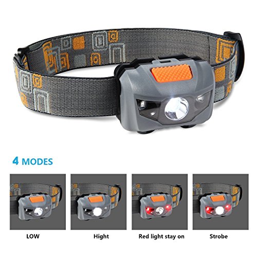 LED Stirnlampe Inklusive Schutzetui & Batterien – Wasserdichte Kopflampe für kinder/ Jogging/ Camping/ Arbeit/ Angeln – 4 Einstellungen Mit Weißem Nnd Rotem Licht - 3
