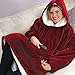 Produktbild Sherpa tragbare Bademantel-Decken, Fleece-Plüsch-Ärmel, TV-Überwürfe, superweich, warm, bequem, große Kapuzen-Bademantel, Weihnachtsgeschenke, für Erwachsene und Damen/Herren rot
