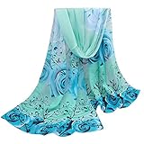 Material: Chiffon BakeLIN Damenschal Chiffon Tuch Loopschal Halstuch Bunt Blume Chiffon Schals Halstuch (Blau)