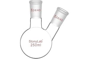 stonylab Ballon à Fond Arrondi en Borosilicaté Verre à 2 Cols RBF, avec 24/40 Joint Extérieur Conique Standard au Centre et sur les Côtés, 2 Neck Round Bottom Flask - 250ml
