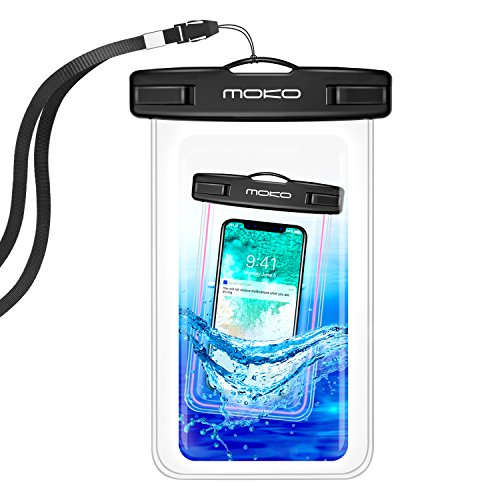 MoKo Wasserdichte Hülle Tasche Beachbag mit Halsband für iPhone 7 6 5SE 6S 7 Plus, Samsung Galaxy S7 Edge S6 S7 J5 A5, 4-5.7 Zoll Smartphone, Schutzhülle für Strand, Wandern, Outdoor - IPX8, Transparent