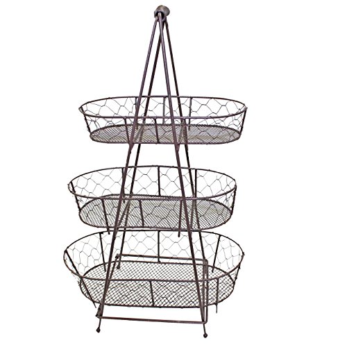Etagere aus Metall mit 3 Körben für Obst & Gemüse – Shabby Landhaus Vintage - 2
