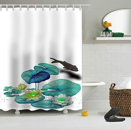 Water repellent / Waterproof Hotel Quality Shower Curtain Design : Pink Blossom Printed. Size : 66 x 72 Inch. With Hooks and Tie Back.Ref : 117