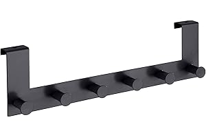 WENKO Türgarderobe Mod. Celano, Hakenleiste mit 6 Haken aus lackiertem Stahl für Türfalzstärken bis 2 cm, schwere Qualität, 39 x 11 x 5,5 cm, Schwarz