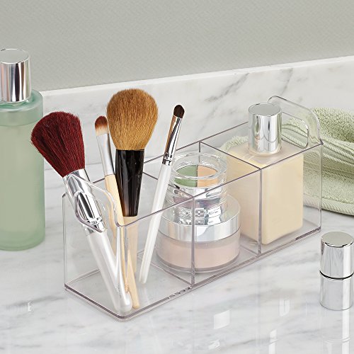 mDesign Kosmetik Organizer – Kosmetik Aufbewahrungsbox mit 3 Fächern – die perfekte Schminkaufbewahrung für Nagellack, Puder etc. – transparent - 2