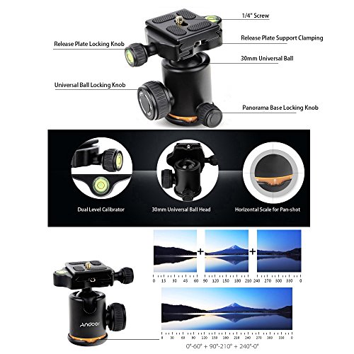 Andeor tr  pied professionnel en alliage d aluminium  tr  pied pliable multifonctionnel hauteur d untilisation agr  able 72 5-132 5cm pour Canon Nikon Sony Panasonic DSLR