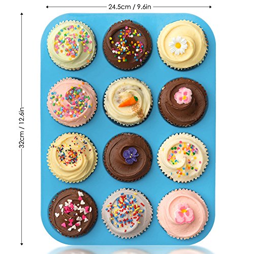 Silikon Muffin Cupcake Backen Set, SENHAI 2 Pack (24 & 12 Cups) Kuchenformen Ice Cube Tabletts für Gumdrop Gelee Schokolade Brot Seife Wachs, erhältlich im Backofen Kühlschrank Mikrowellenherd Gefrierschrank - 3