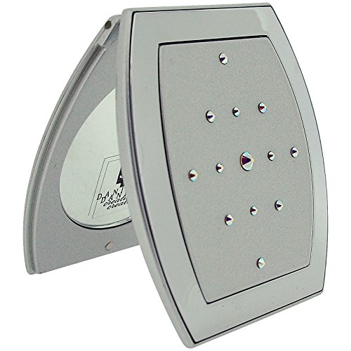 Silver Compact Mirror With Swarovski Crystals, Rectangle Shaped, 5 x Magnification SC963