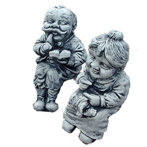 STEINFIGUR OMA UND OPA Set KANTENHOCKER SKULPTUR GARTEN FIGUR DEKO KOI massiver Steinguss