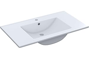 Habitdesign Lavabo Ceramica Color Blanco, Pila Lavamanos Rectangular, Baño, Medidas: 81,5 cm (Ancho) x 18 cm (Alto) x 46 cm (Fondo)