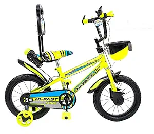 Hi-Fast 14 inch Kids Cycle for Boys & Girls 3 to 5 Years with Steel Rim & Training Wheels (Semi-Assembled)