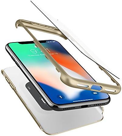 iPhone X Case, iPhone 10 Case, Spigen® [Thin Fit 360] iPhone X Case with Exact Slim Full Protection and Tempered Glass Screen Protector (2 Pack) for iPhone X (2017) - Champagne Gold