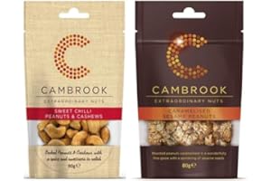 FOOD SANCTUARY Cambrook | Sweet Chilli Peanuts & Cashews 80g | Caramelised Peanuts With Sesame Seeds 80g | Gourmet Nut Snacks Premium Roasted Nuts Travel Packs