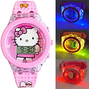 Brishti Cute Cat Multicolor Glowing Light Digital Pink Wrist Watch for Girl's (Best Return Gift for Girl's Child )
