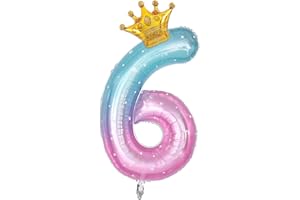 GROVBLE Luftballon 6,regenbogen farbverlauf riesen folienballon in 40" - 101cm geburtstagsdeko zahlenballons Luftballon 6. geburtstag Zahlen luftballon,für mädchen Geburtstag Jahrestag (gg)