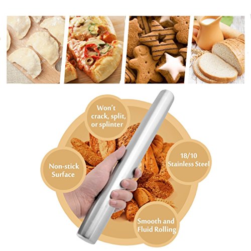 SveBake Edelstahl Nudelholz – Fondant Teigrolle Edelstahl Teigroller Rolling Pin Teigroller Perfekt für Bäcker 30 cm - 3