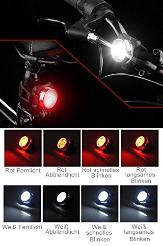 Siensync Wiederaufladbare LED Fahrradlampe, 350lm USB wiederaufladbare Fahrradlampe Set, Frontlicht + Rücklicht + 2 USB Kabel, 4 Licht Modi - 8