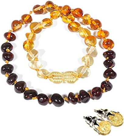 Amber Necklace 32-34 cm with Free Baltic Amber Stud Earrings ✸ INTRODUCTORY OFFER (30% OFF) ✸ 100% Genuine Premium Baltic Amber Beads (Rainbow)