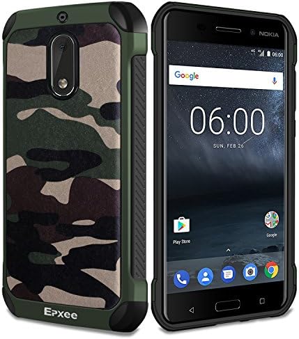 Epxee Case for Nokia 6, Shockproof Heavy Duty Protective Silicone Bumper Phone Case Cover for Nokia 6 - (Camouflage-001)