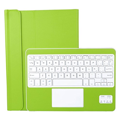CoastaCloud Funda con Teclado Bluetooth Teclado Bluetooth Inalámbrico 3.0 QWERTY Español con Multi Touchpad - Compatible 9-10.6 Pulgadas Cualquier Windows/Android OS Tablet PC (Verde)