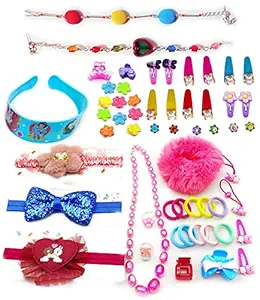 AizelX Dazzle Premium 56pcs All Occasion Complete Girls Fashion Kit Hair Make-up Accessories girls birthday gift Fashion hair clips bands girls Rakhi Gift Rings return gift for girl