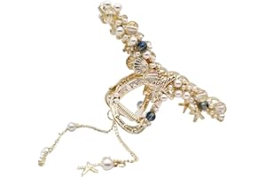VNEWSCHI Pearl Shell Starfish Tassel Hairpin Fashion Summer Starfish Shell Large Grab Clip Shark Clip Fashion Imitation Pearl Tassel Hairpin Girl Chinese Style Suitable for Sisters Gift Birthday Festival