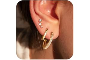 GEMAURA 3 Paar Ohrringe Gold Hypoallergen 14K Vergoldet Ohrstecker Gold Creolen Gold Klein Piercings Ohr Gold Stapelbar Gold Ohrringe Damen Set für mehrere ohrlöcher