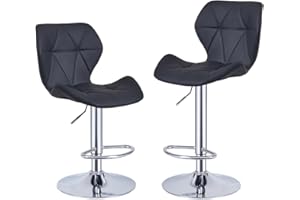 Panana Set of 2 Swivel Barstools Modern PU Leather Bar Chairs Kitchen Breakfast Pub Counter Stools (Black)