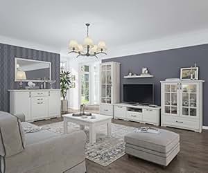 Wohnzimmer Komplett - Set C Falefa, 7-teilig, Farbe: Weiß: Amazon.de