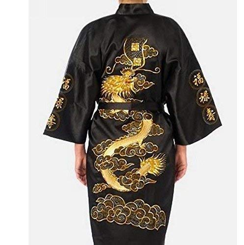 Preisvergleich Produktbild SCHWARZE Herren Nachtbekleidung Japanisch Dragon Bestickt Nachthemd Traditionell Nachtwäsche Kimono Einheitsgröße Senior mit Golden Stickerei Takashi Japan Ideales Geschenk für alle Anlässe