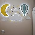 Kids Wall Light Baby Wooden LED Night Lamp Children Room Decor Set of 1 Balloon 1 Cloud 1 Moon (Multicolour)